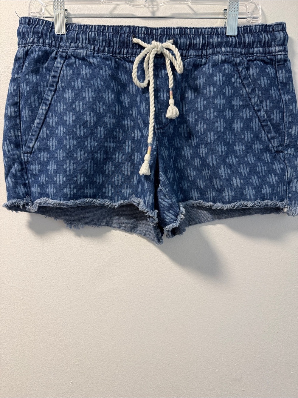 LOFT Indigo Patterned High-Waist Drawstring Shorts SZ S